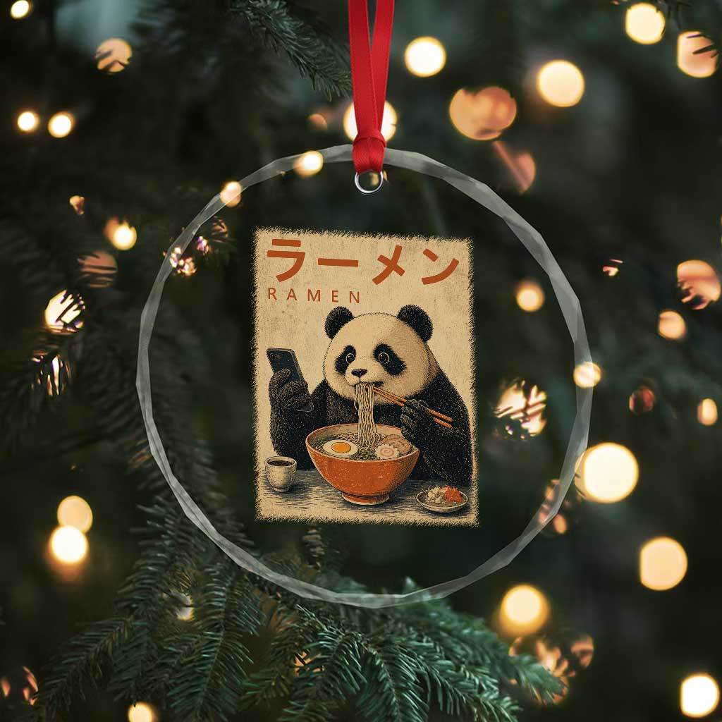 Funny Panda Eating Ramen Scrolling Phone Crystal Glass Ornament Japanese Art Aesthetic