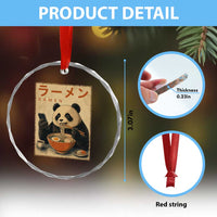 Funny Panda Eating Ramen Scrolling Phone Crystal Glass Ornament Japanese Art Aesthetic
