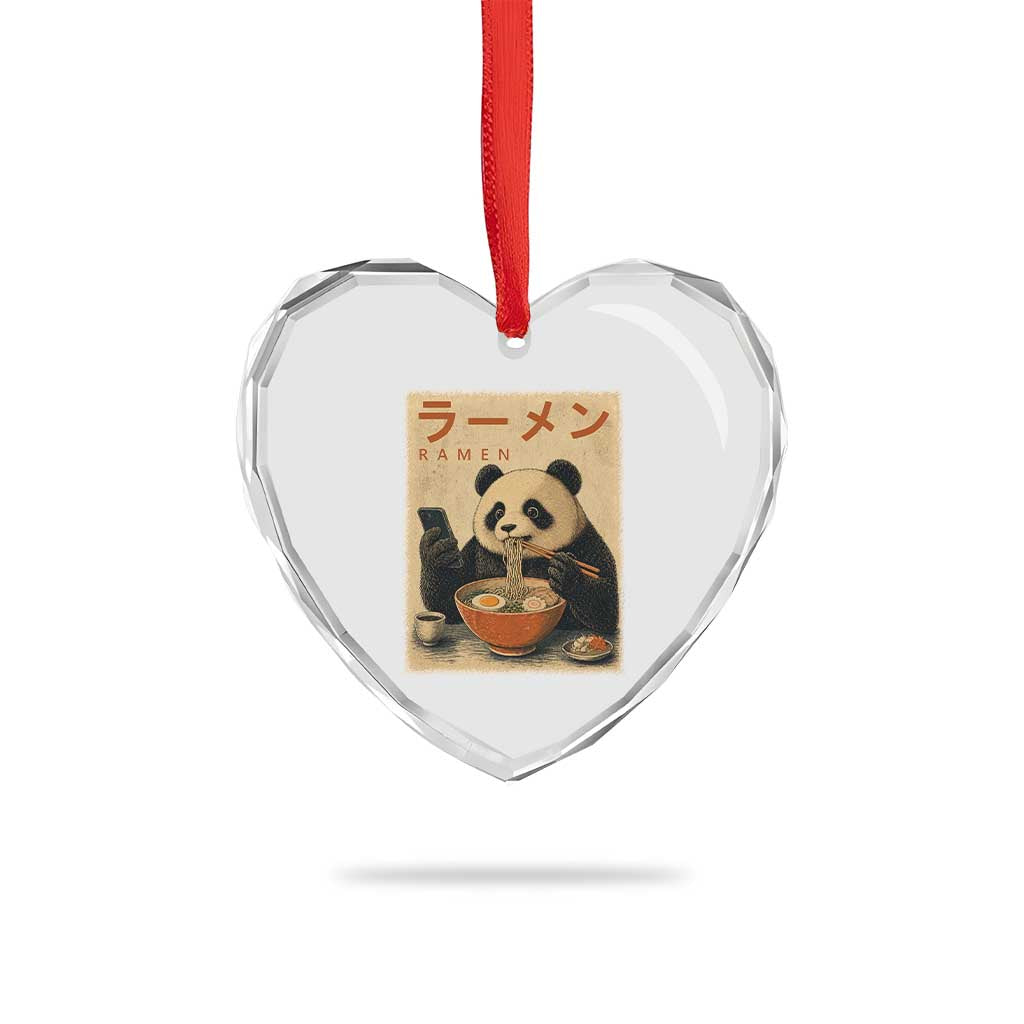 Funny Panda Eating Ramen Scrolling Phone Heart Crystal Glass Ornament Japanese Art Aesthetic