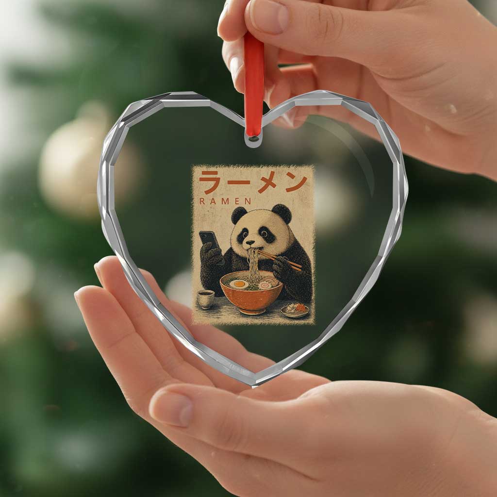 Funny Panda Eating Ramen Scrolling Phone Heart Crystal Glass Ornament Japanese Art Aesthetic