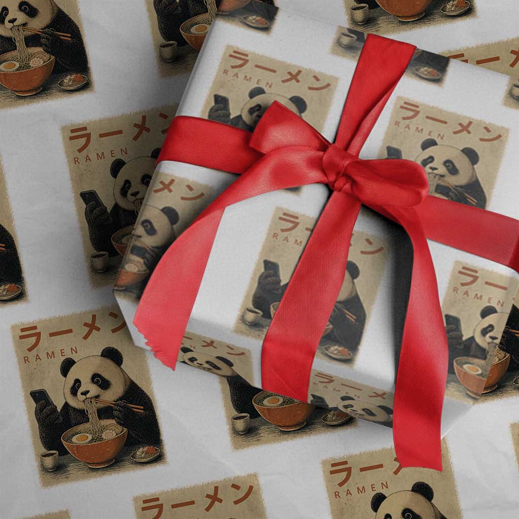 Funny Panda Eating Ramen Scrolling Phone Wrapping Paper Roll Japanese Art Aesthetic