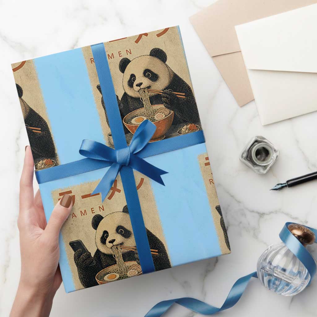 Funny Panda Eating Ramen Scrolling Phone Wrapping Paper Roll Japanese Art Aesthetic