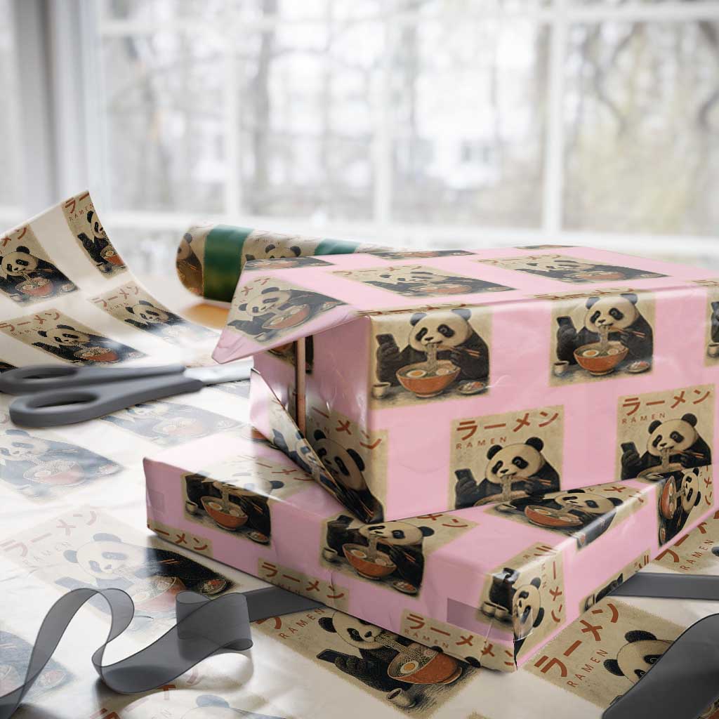 Funny Panda Eating Ramen Scrolling Phone Wrapping Paper Roll Japanese Art Aesthetic