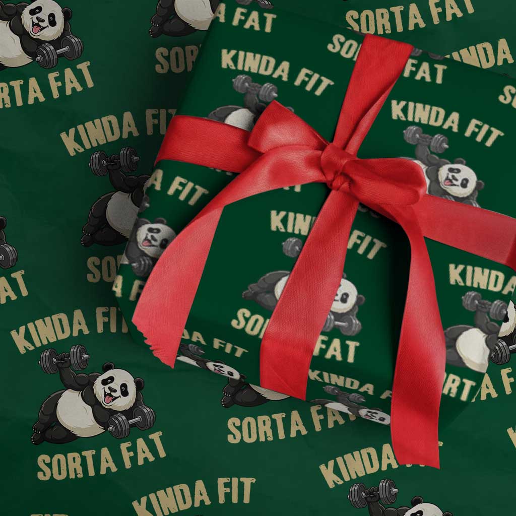 Funny Panda Weightlifting Workout Wrapping Paper Roll Kinda Fit Sorta Fat