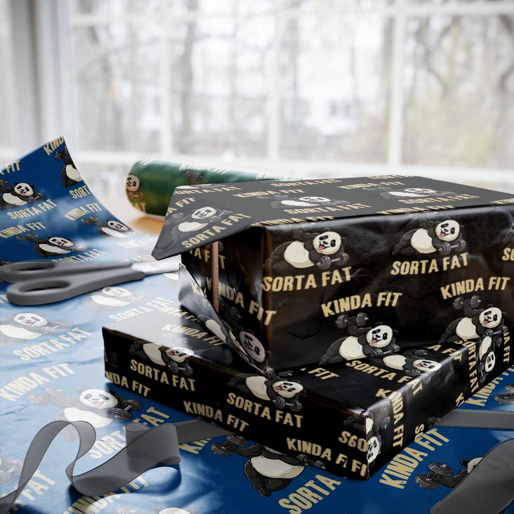 Funny Panda Weightlifting Workout Wrapping Paper Roll Kinda Fit Sorta Fat