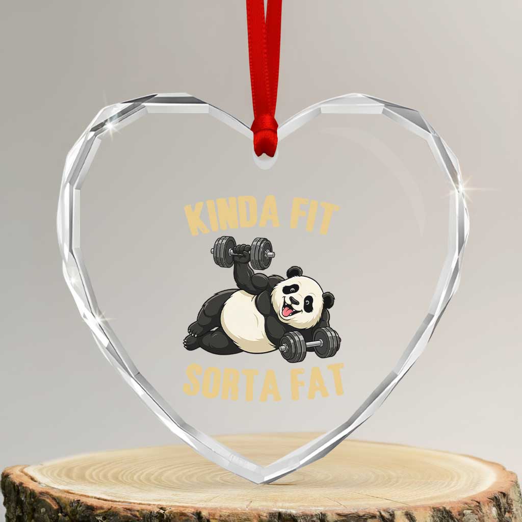 Funny Panda Weightlifting Workout Heart Crystal Glass Ornament Kinda Fit Sorta Fat
