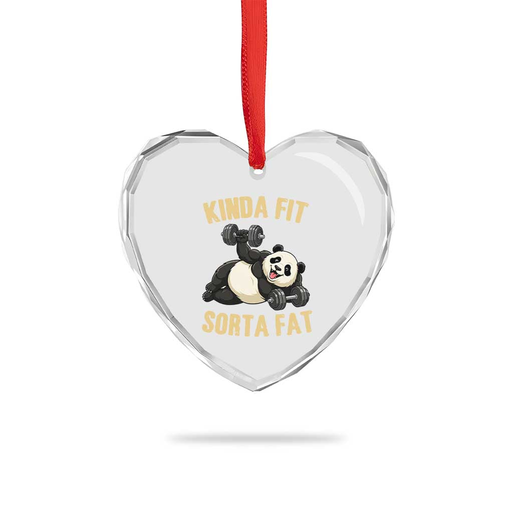 Funny Panda Weightlifting Workout Heart Crystal Glass Ornament Kinda Fit Sorta Fat