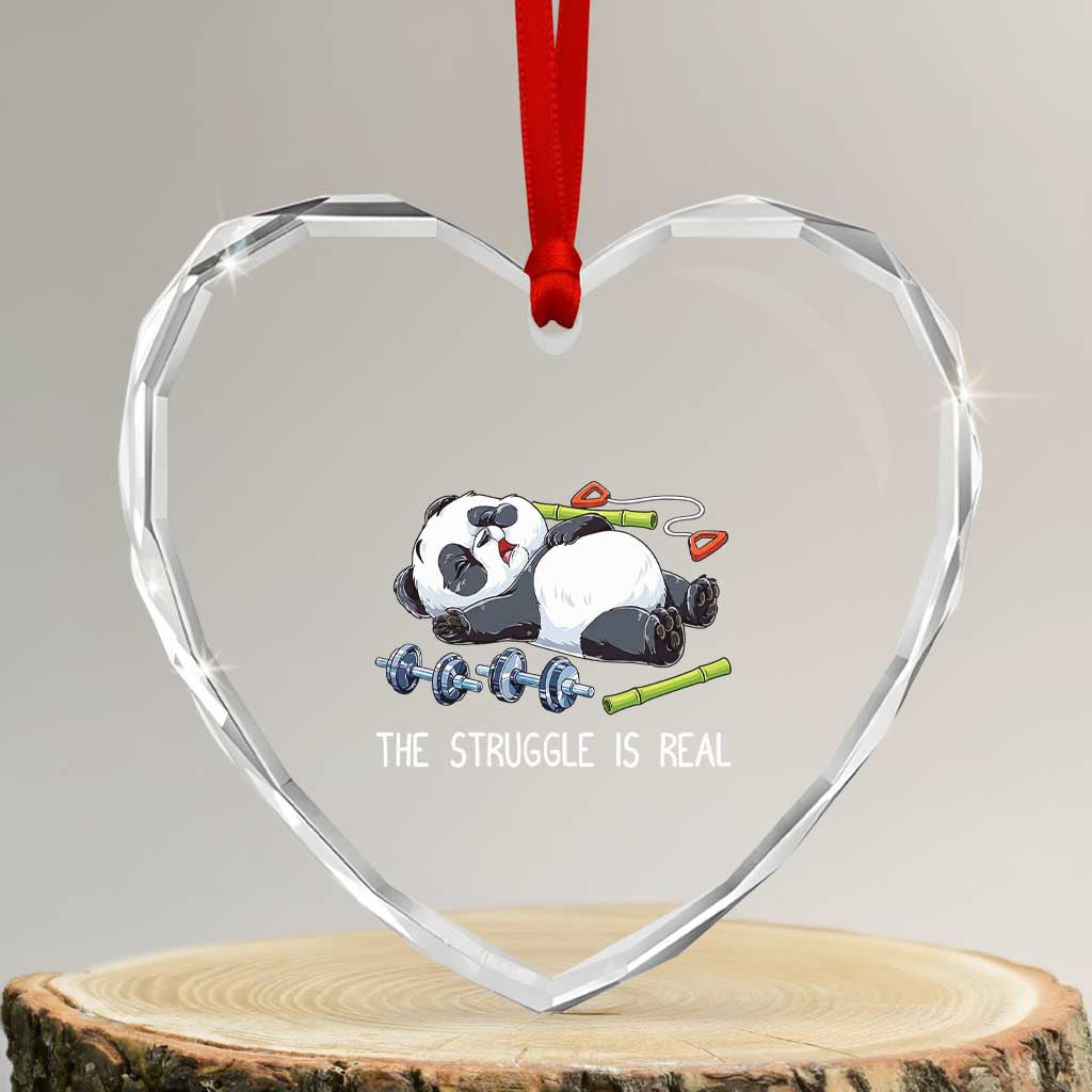 Funny Panda Workout Gift Heart Crystal Glass Ornament The Struggle Is Real