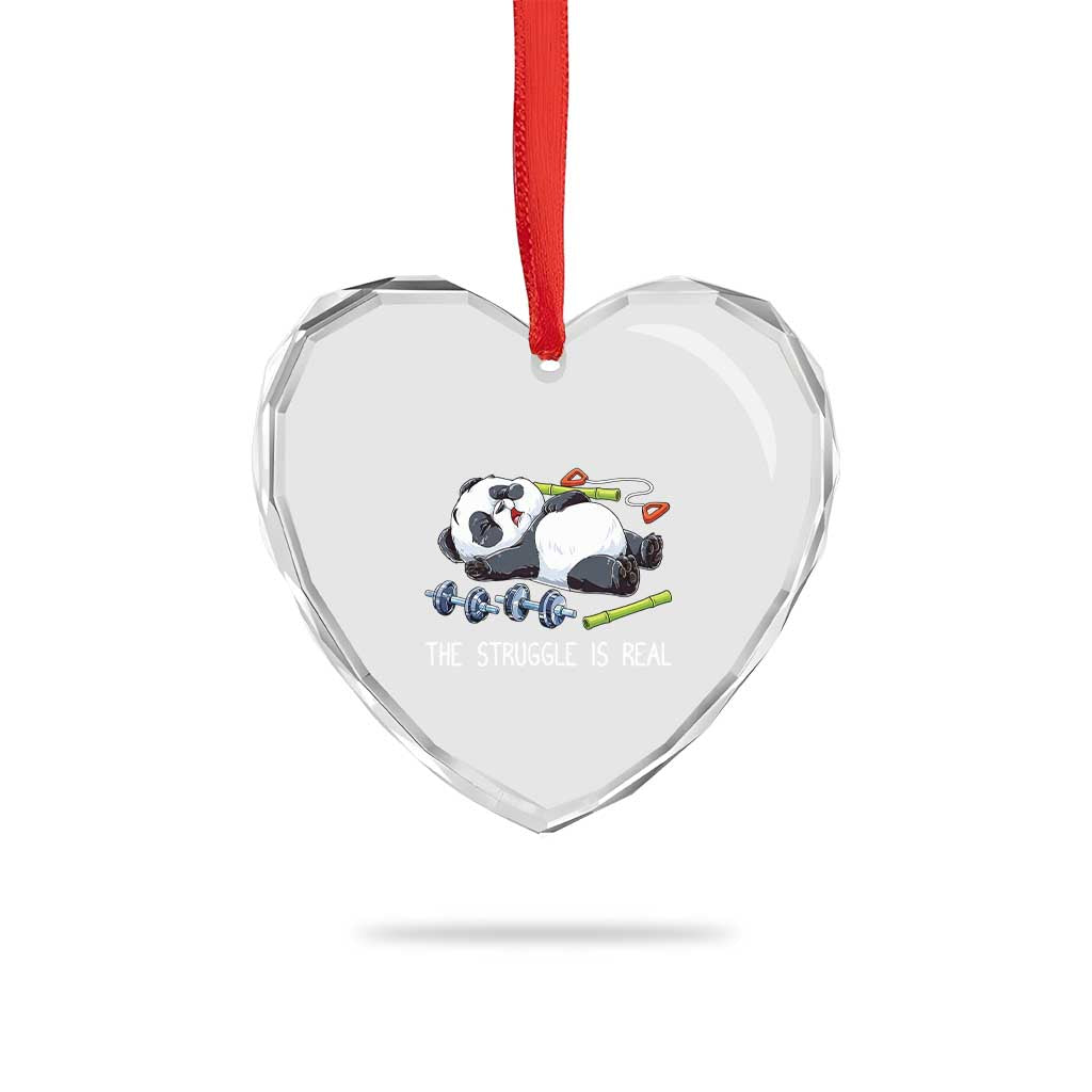 Funny Panda Workout Gift Heart Crystal Glass Ornament The Struggle Is Real