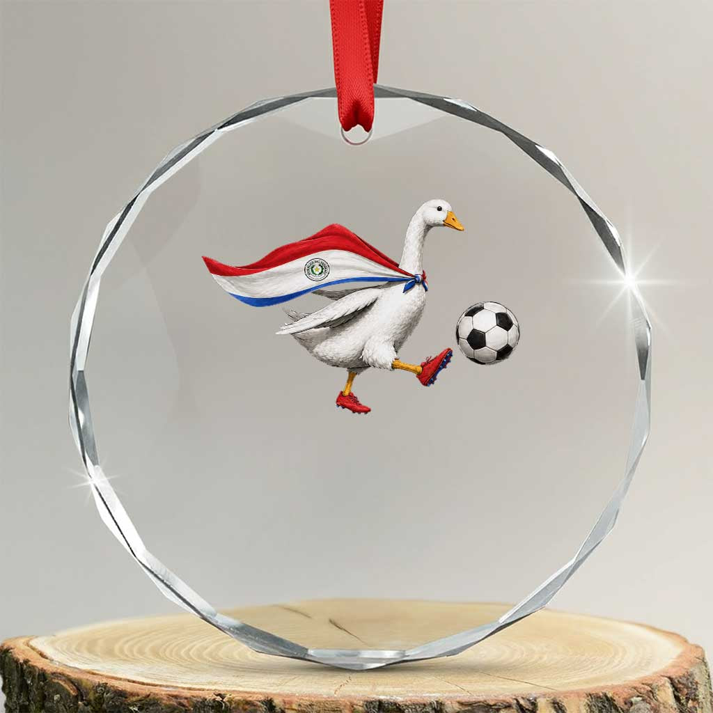 Funny Paraguay Soccer Crystal Glass Ornament Goose Wearing Paraguayan Flag Patriotic Football Fan Graphic