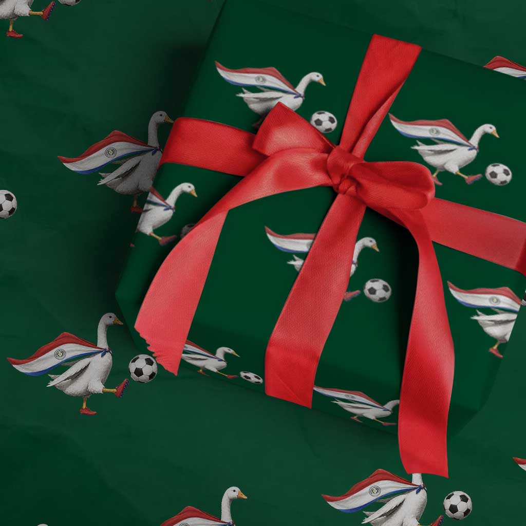 Funny Paraguay Soccer Wrapping Paper Roll Goose Wearing Paraguayan Flag Patriotic Football Fan Graphic