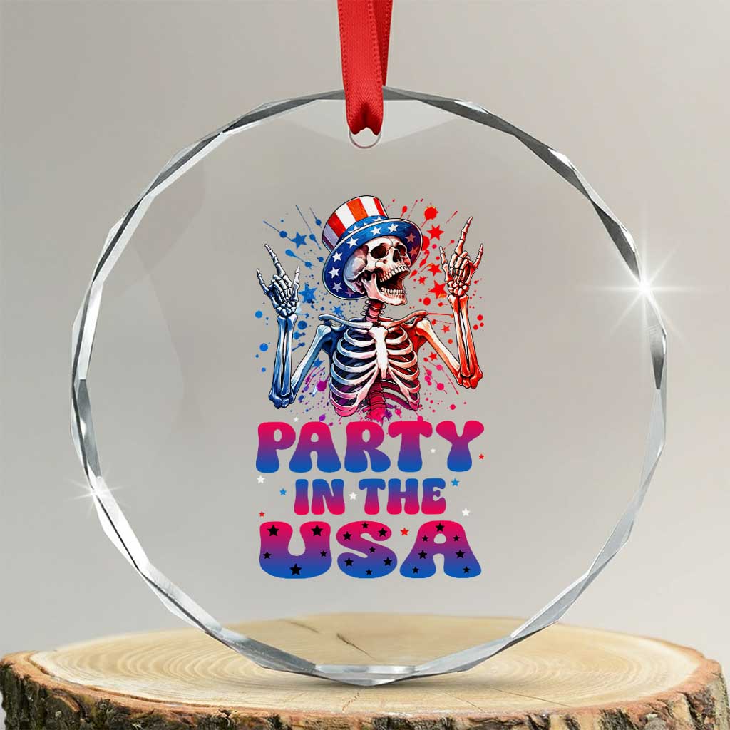 Funny Party In The USA Skeleton Rock Hand Crystal Glass Ornament 4th Of July Rocker Gift