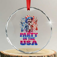 Funny Party In The USA Skeleton Rock Hand Crystal Glass Ornament 4th Of July Rocker Gift