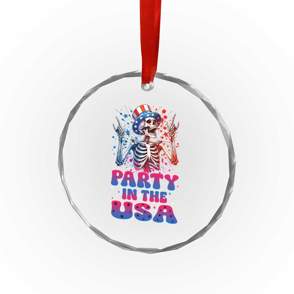 Funny Party In The USA Skeleton Rock Hand Crystal Glass Ornament 4th Of July Rocker Gift