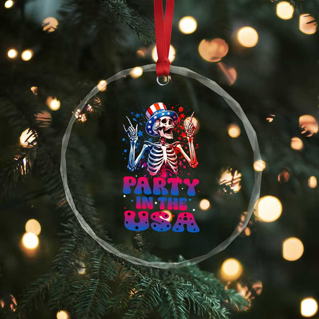 Funny Party In The USA Skeleton Rock Hand Crystal Glass Ornament 4th Of July Rocker Gift