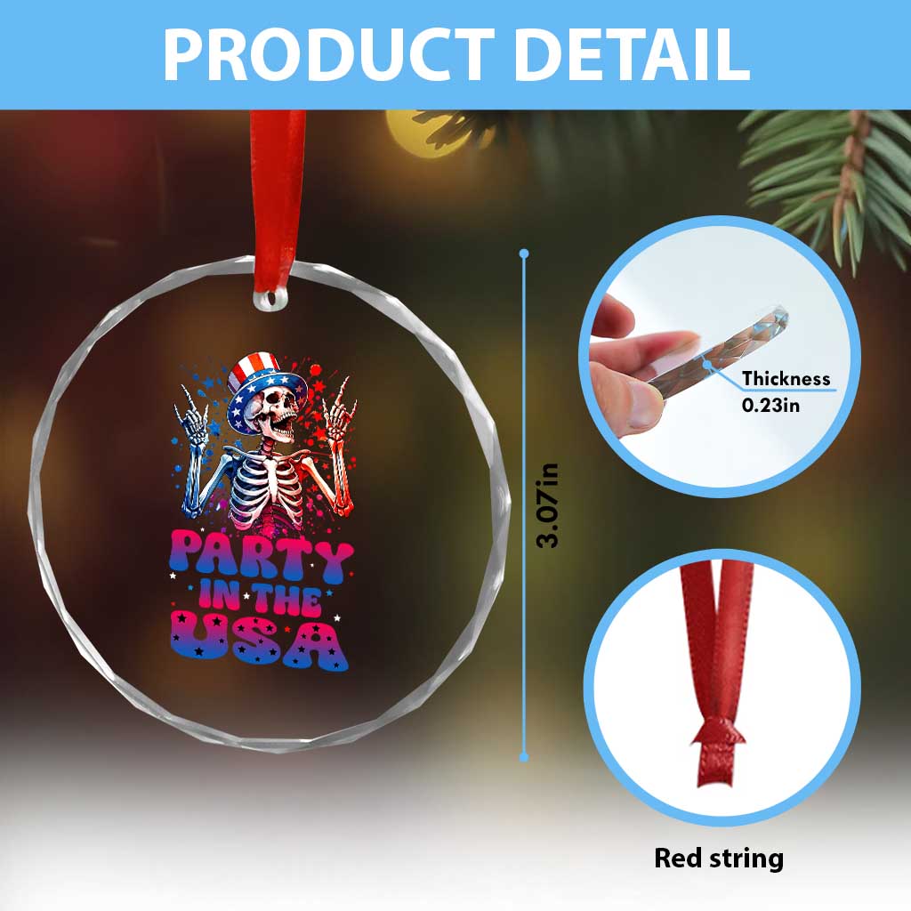 Funny Party In The USA Skeleton Rock Hand Crystal Glass Ornament 4th Of July Rocker Gift