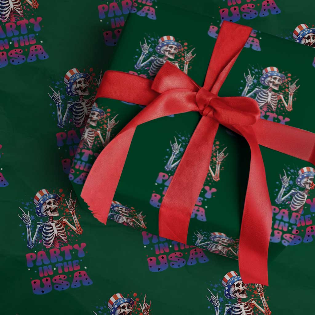 Funny Party In The USA Skeleton Rock Hand Wrapping Paper Roll 4th Of July Rocker Gift