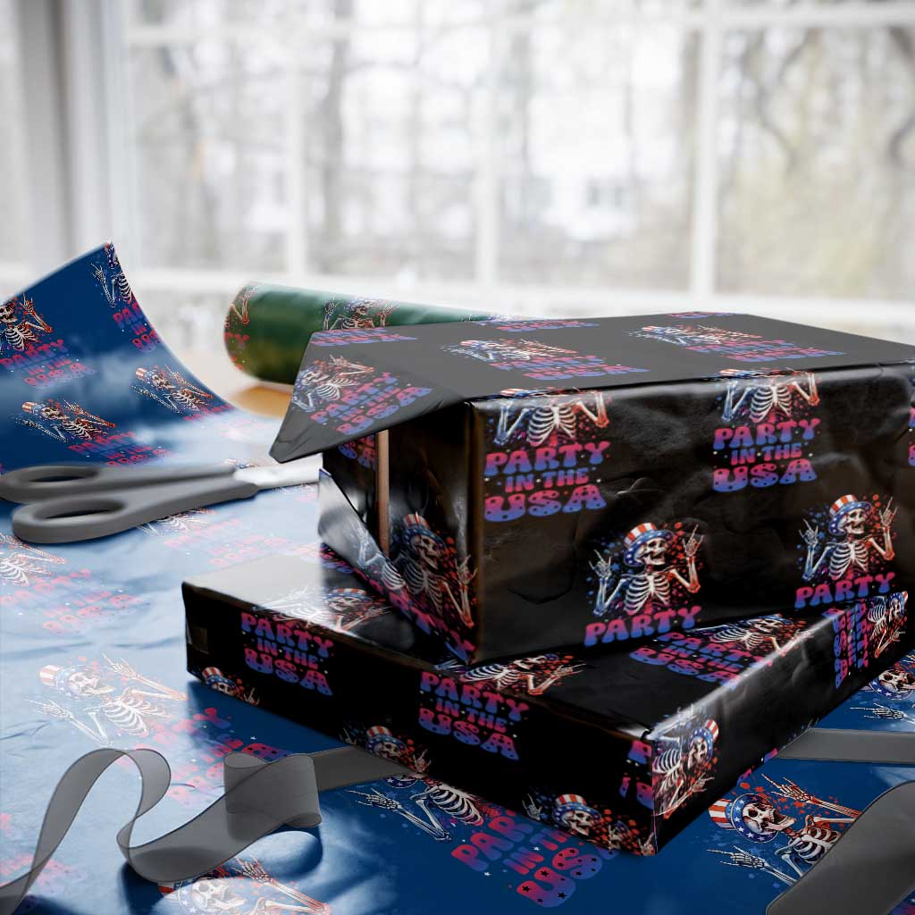 Funny Party In The USA Skeleton Rock Hand Wrapping Paper Roll 4th Of July Rocker Gift