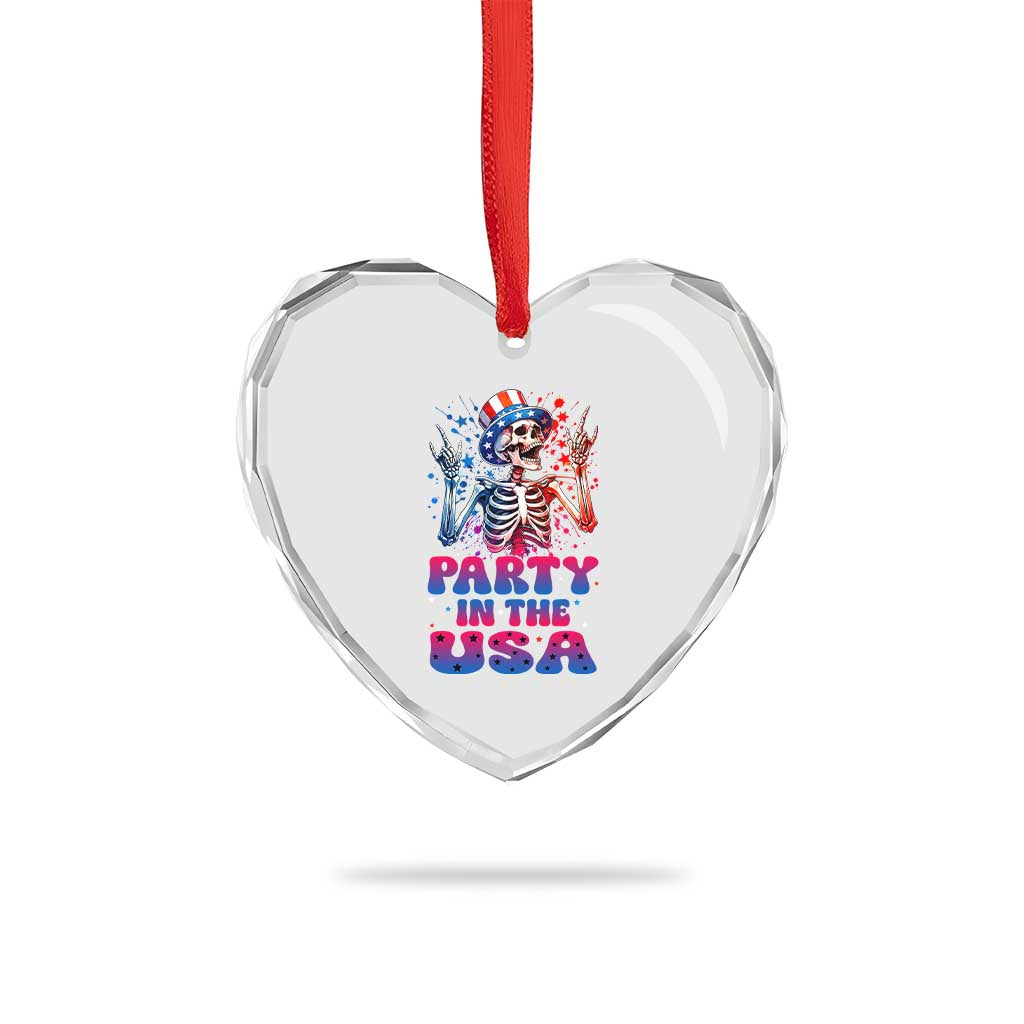 Funny Party In The USA Skeleton Rock Hand Heart Crystal Glass Ornament 4th Of July Rocker Gift