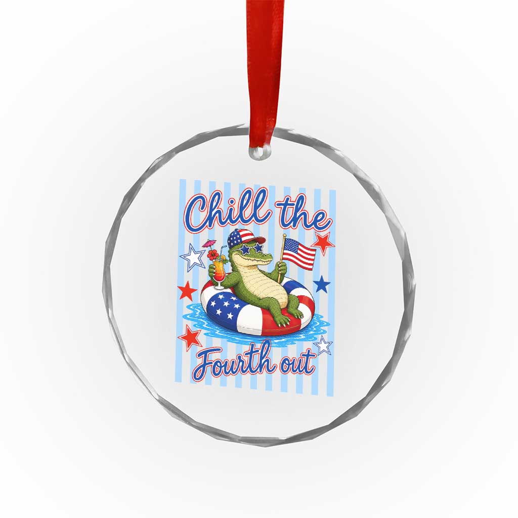 Funny Patriotic Alligator Crystal Glass Ornament Chill The Fourth Out