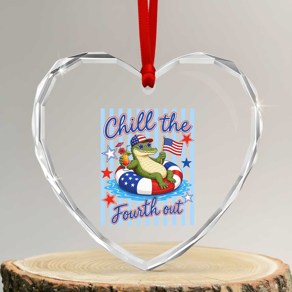 Funny Patriotic Alligator Heart Crystal Glass Ornament Chill The Fourth Out