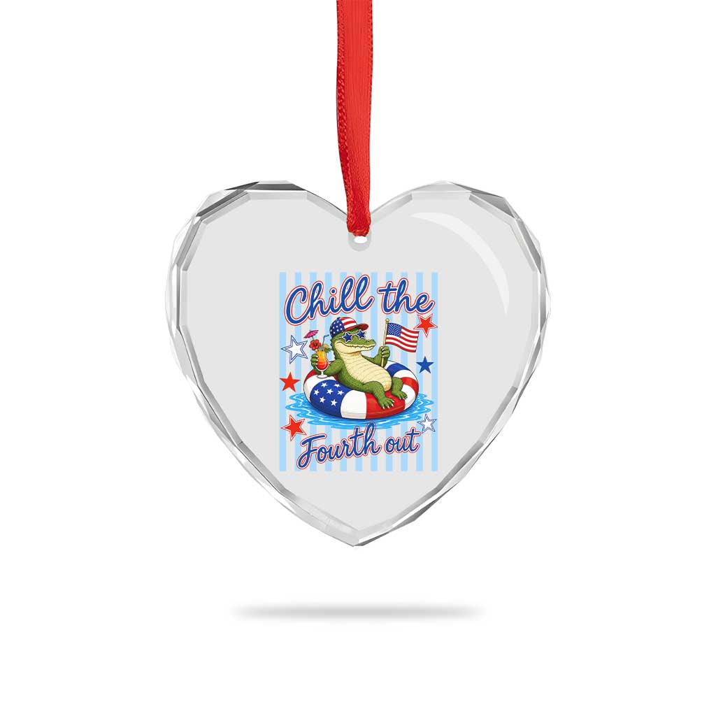 Funny Patriotic Alligator Heart Crystal Glass Ornament Chill The Fourth Out