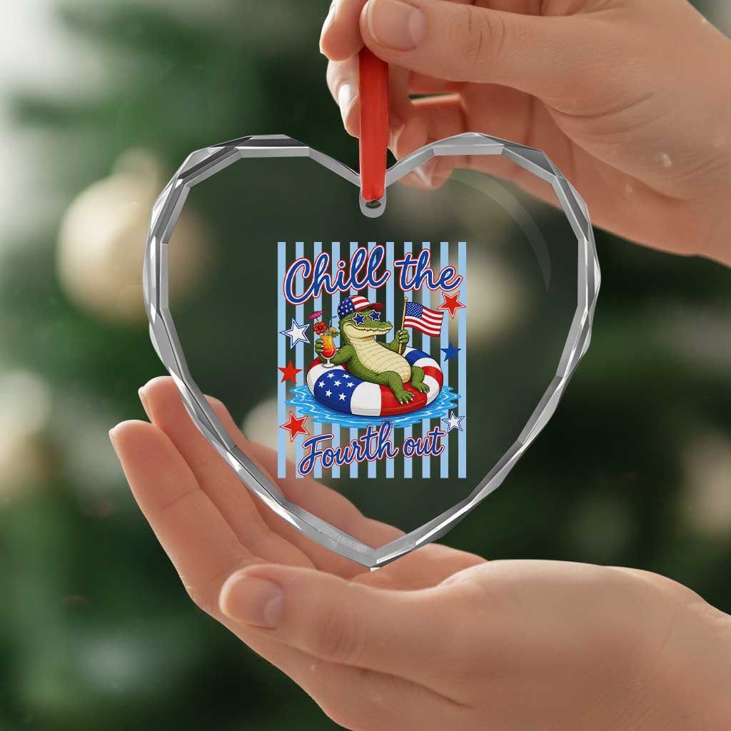 Funny Patriotic Alligator Heart Crystal Glass Ornament Chill The Fourth Out