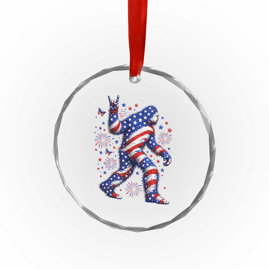 Funny Patriotic Bigfoot Crystal Glass Ornament 4th Of July Freedom
