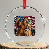 Funny Patriotic Bigfoot Golden Retriever Selfie Squad Crystal Glass Ornament