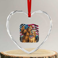 Funny Patriotic Bigfoot Golden Retriever Selfie Squad Heart Crystal Glass Ornament