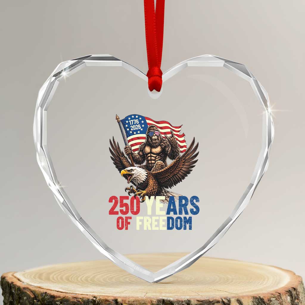 Funny Patriotic Bigfoot Heart Crystal Glass Ornament 250 Years Of American Freedom