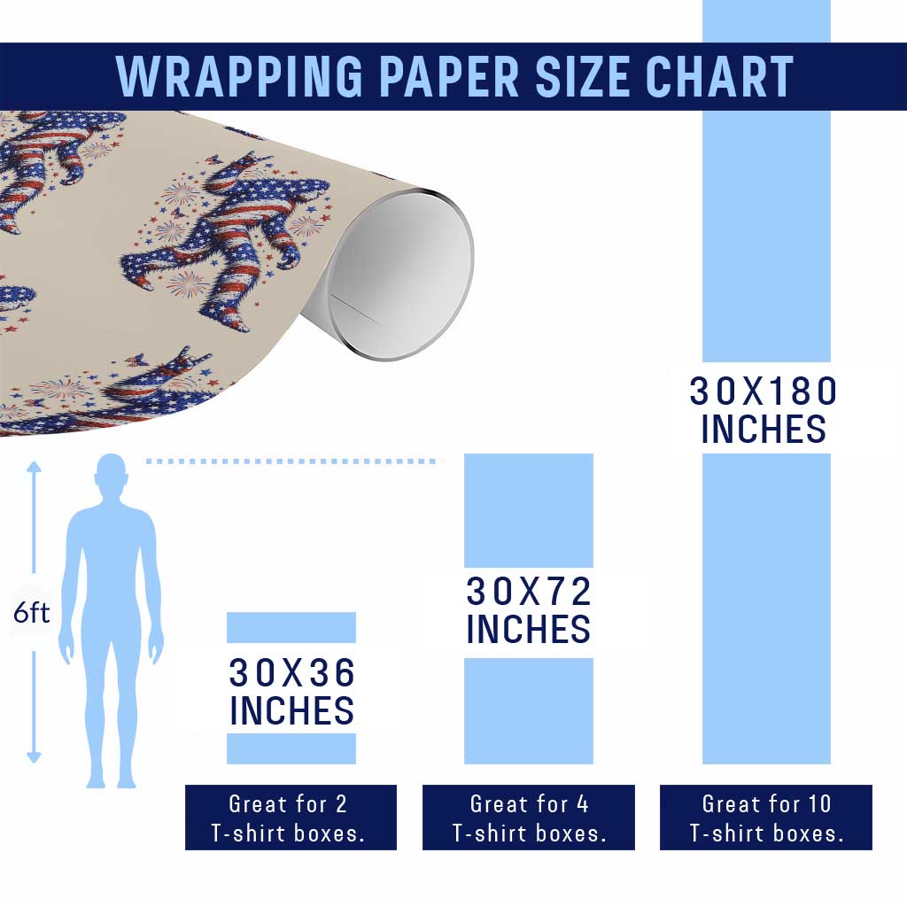 Funny Patriotic Bigfoot Wrapping Paper Roll 4th Of July Freedom