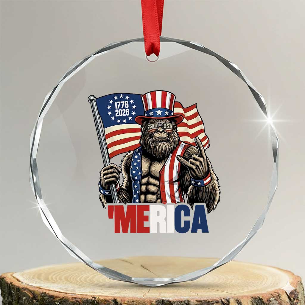 Funny Patriotic Bigfoot Merica Rock Crystal Glass Ornament USA 250th Anniversary