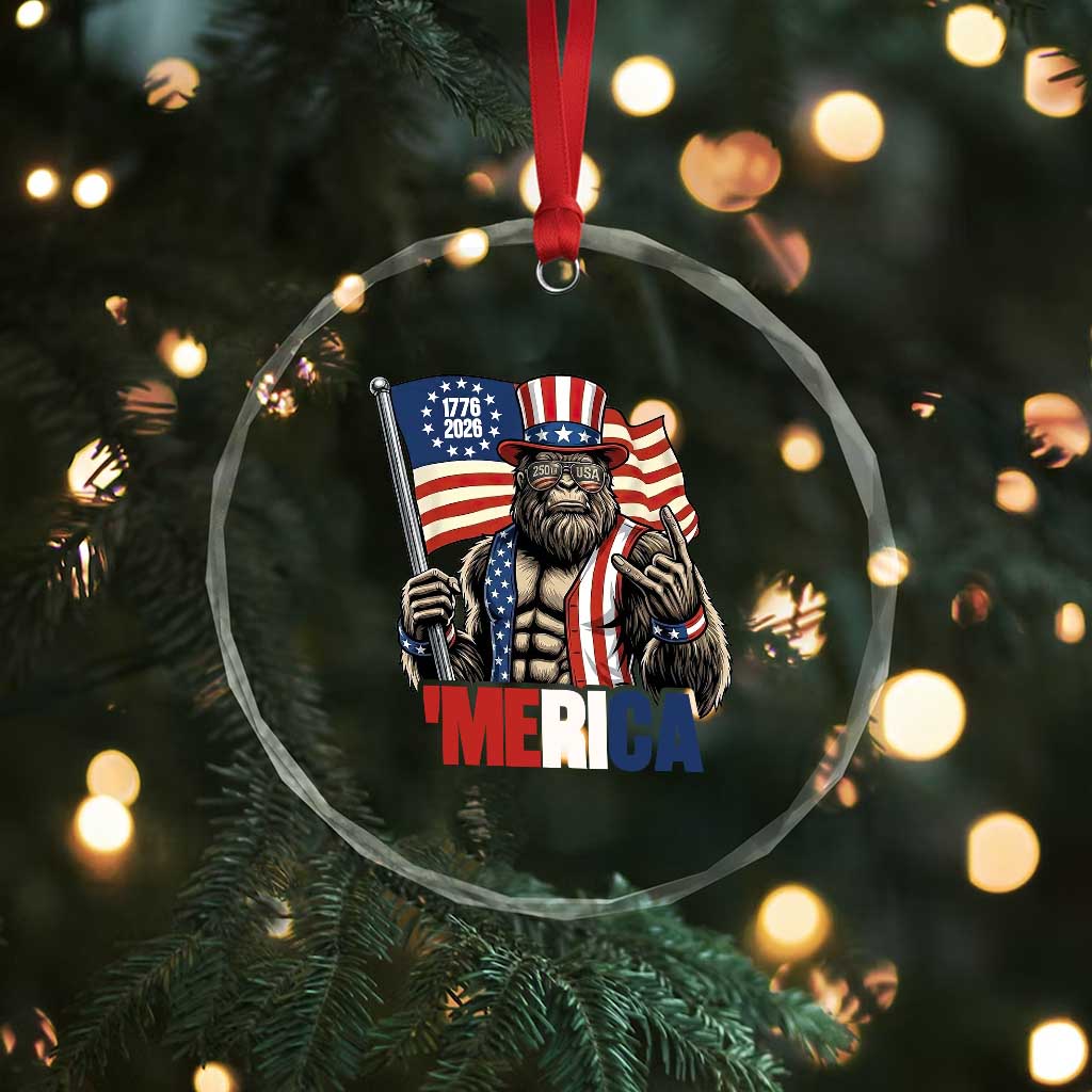 Funny Patriotic Bigfoot Merica Rock Crystal Glass Ornament USA 250th Anniversary