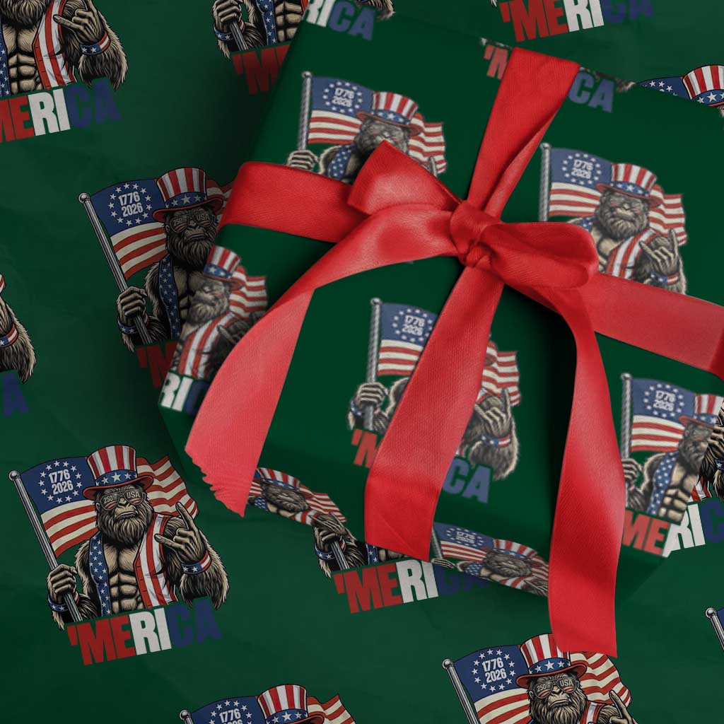 Funny Patriotic Bigfoot Merica Rock Wrapping Paper Roll USA 250th Anniversary