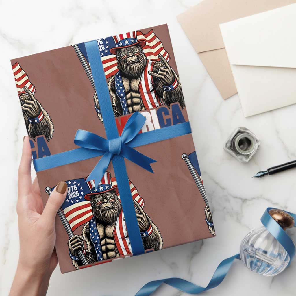 Funny Patriotic Bigfoot Merica Rock Wrapping Paper Roll USA 250th Anniversary