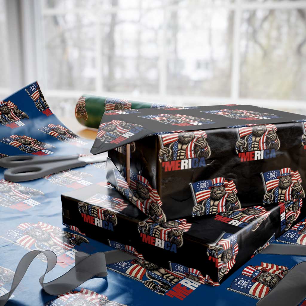 Funny Patriotic Bigfoot Merica Rock Wrapping Paper Roll USA 250th Anniversary