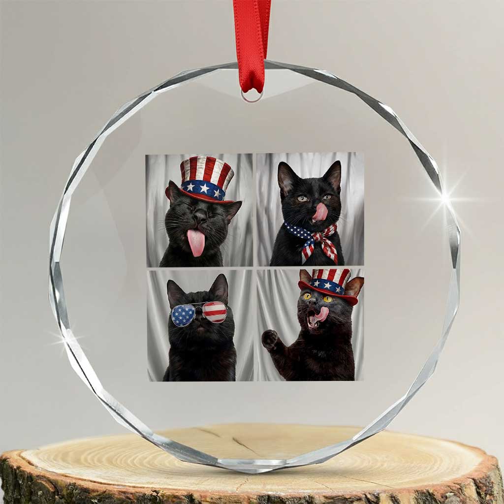 Funny Patriotic Black British Shorthair Cat Selfie Crystal Glass Ornament