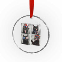 Funny Patriotic Black British Shorthair Cat Selfie Crystal Glass Ornament