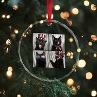 Funny Patriotic Black British Shorthair Cat Selfie Crystal Glass Ornament