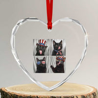 Funny Patriotic Black British Shorthair Cat Selfie Heart Crystal Glass Ornament