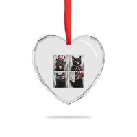 Funny Patriotic Black British Shorthair Cat Selfie Heart Crystal Glass Ornament