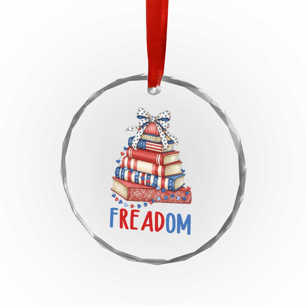 Funny Patriotic Book Lover Gift Crystal Glass Ornament Freadom