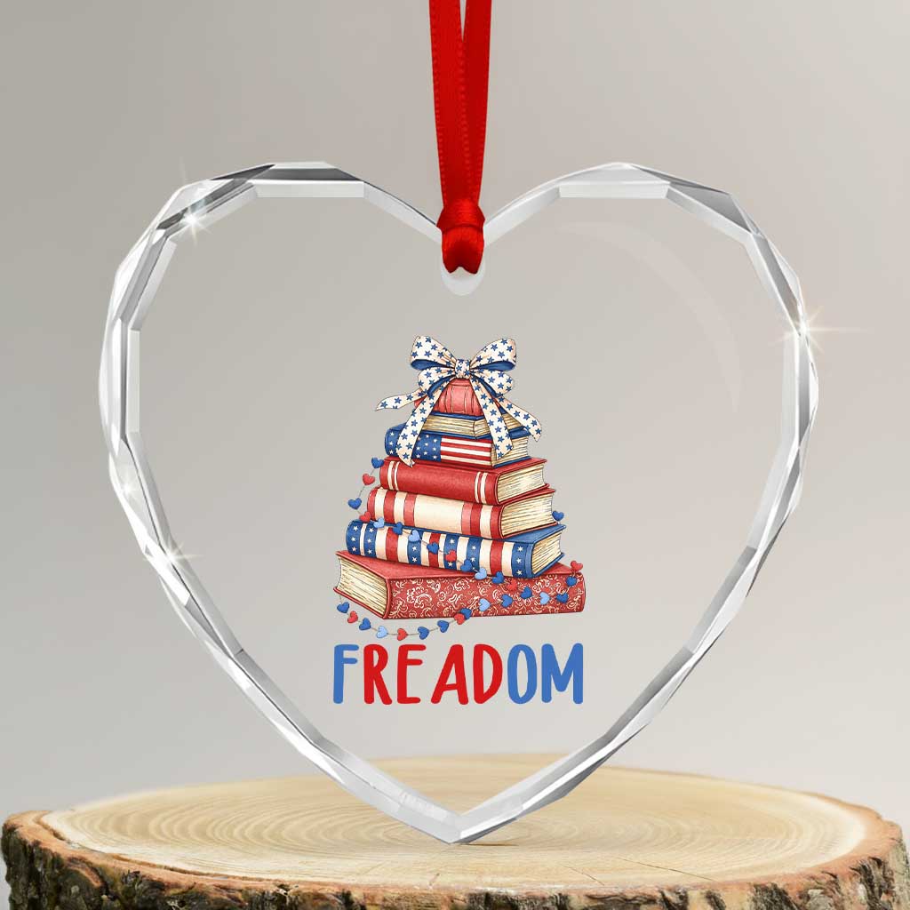Funny Patriotic Book Lover Gift Heart Crystal Glass Ornament Freadom