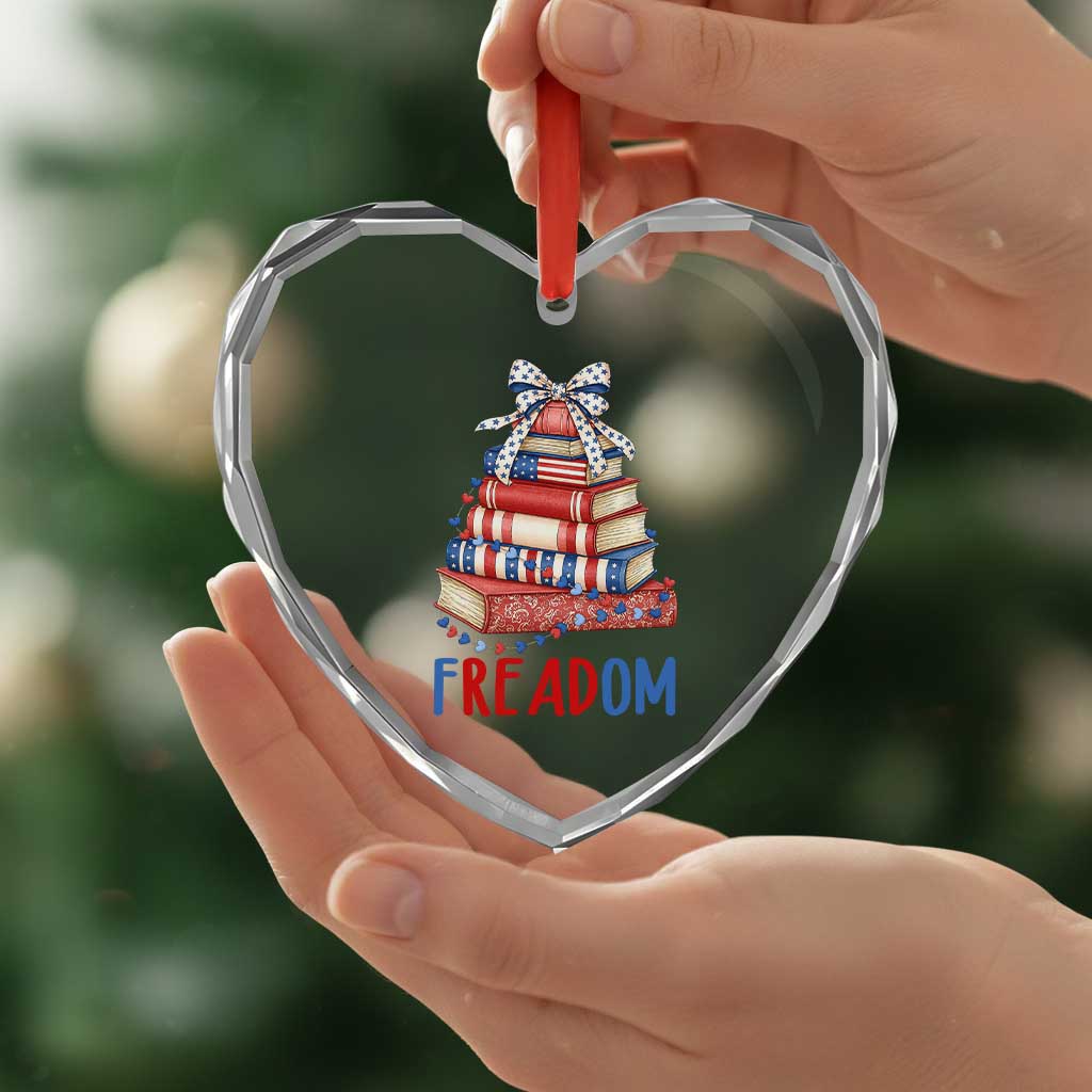 Funny Patriotic Book Lover Gift Heart Crystal Glass Ornament Freadom