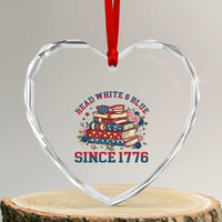 Funny Patriotic Book Lover Gift Heart Crystal Glass Ornament Read White Blue Since 1776