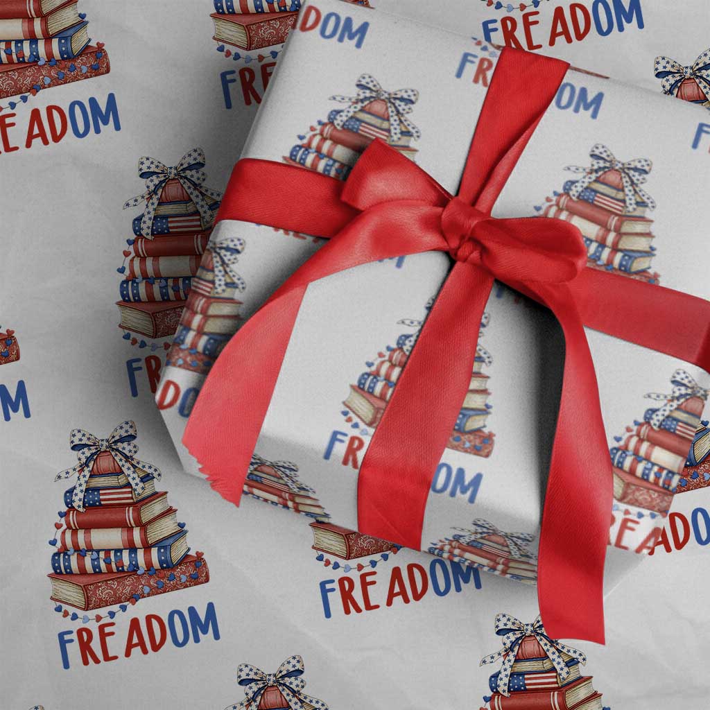 Funny Patriotic Book Lover Gift Wrapping Paper Roll Freadom