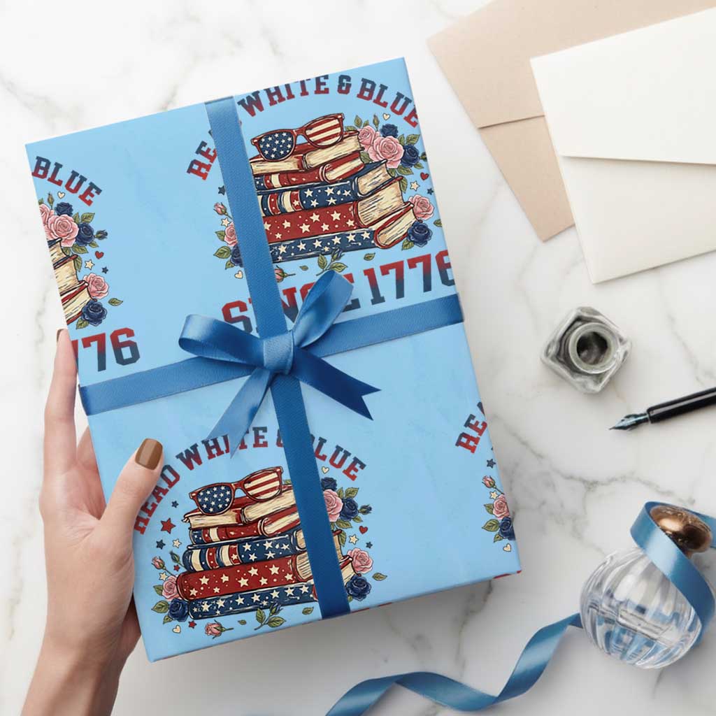 Funny Patriotic Book Lover Gift Wrapping Paper Roll Read White Blue Since 1776
