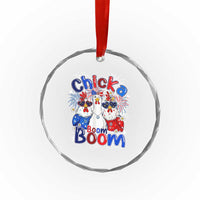 Funny Patriotic Chickens 4th of July Fireworks Crystal Glass Ornament Retro Chicka Boom Boom Hen Rooster Chick Graphic