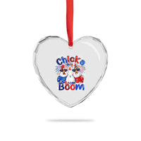 Funny Patriotic Chickens 4th of July Fireworks Heart Crystal Glass Ornament Retro Chicka Boom Boom Hen Rooster Chick Graphic